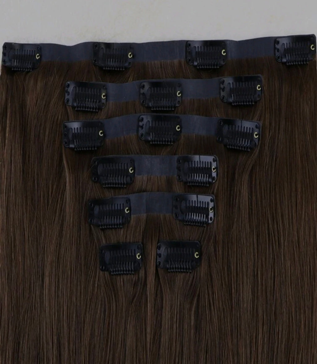 7pcs Dark Brown Clip in Hair Extensions