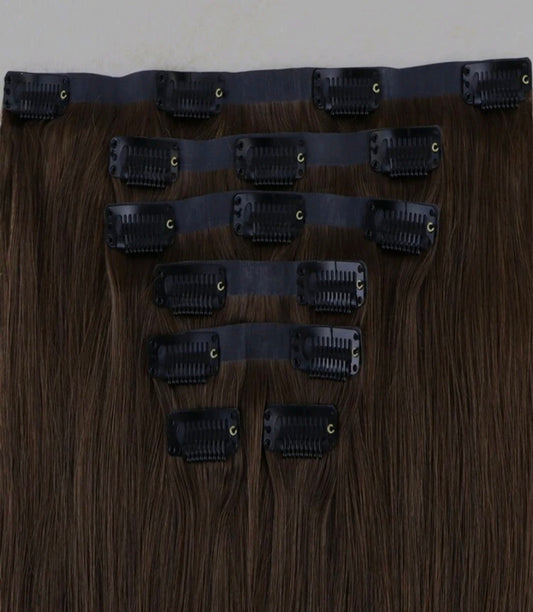 7pcs Dark Brown Clip in Hair Extensions