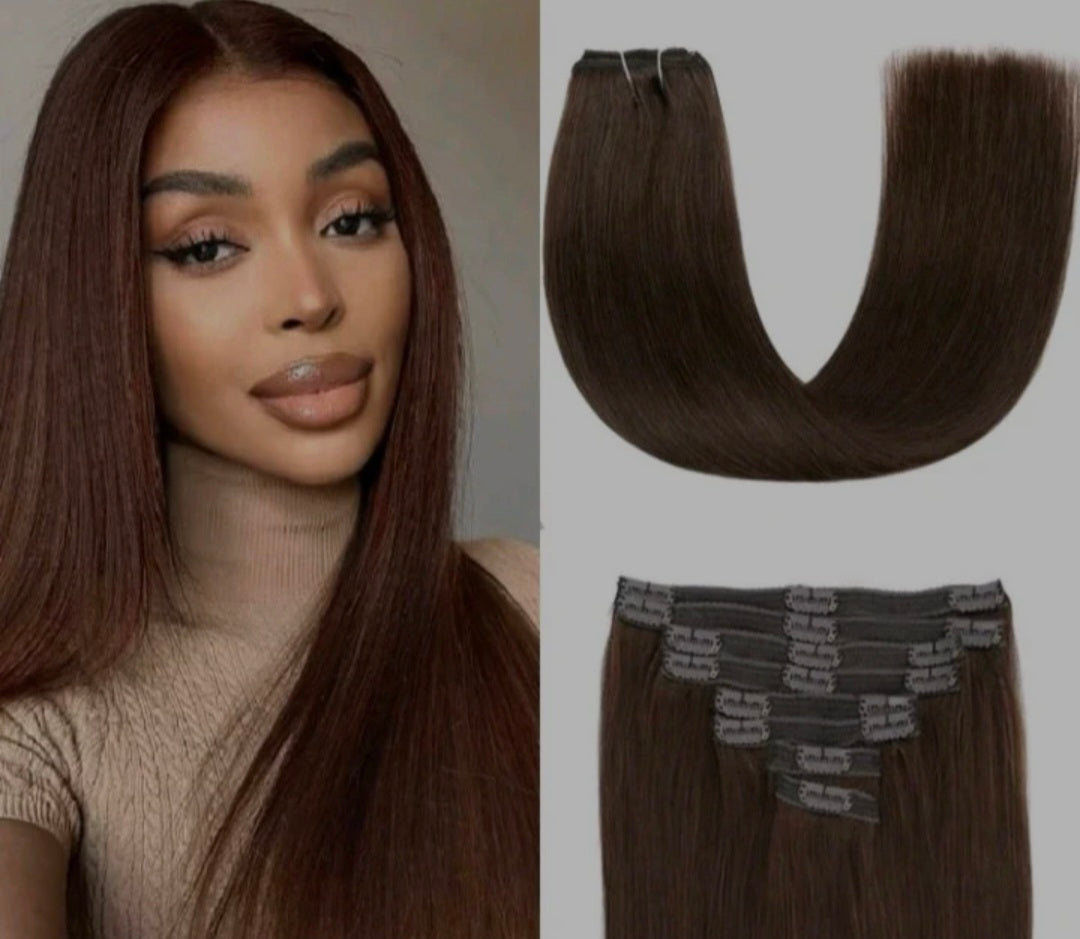 Straight Choclate Brown Clip In Extensions